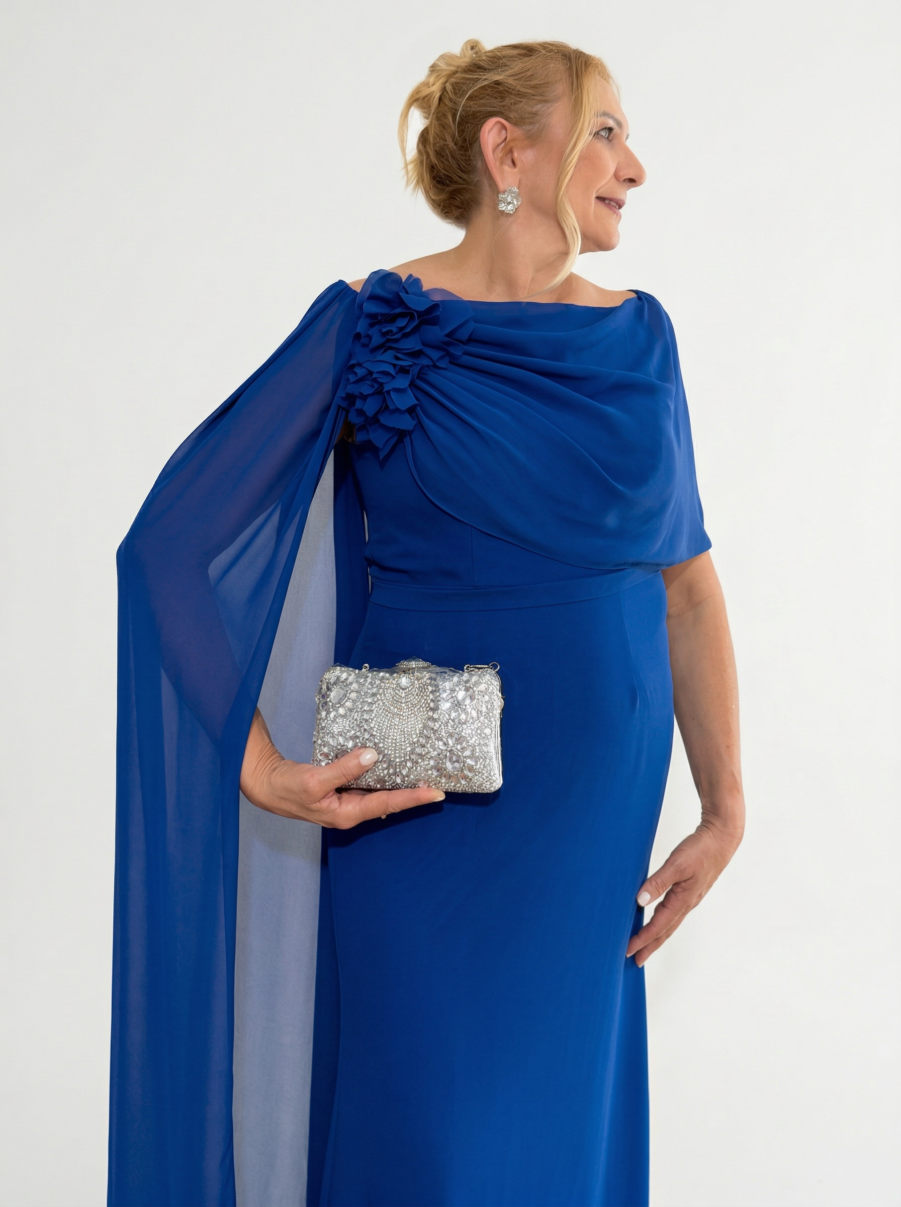 Vestido de festa em chiffon com capa lateral - COD 3001