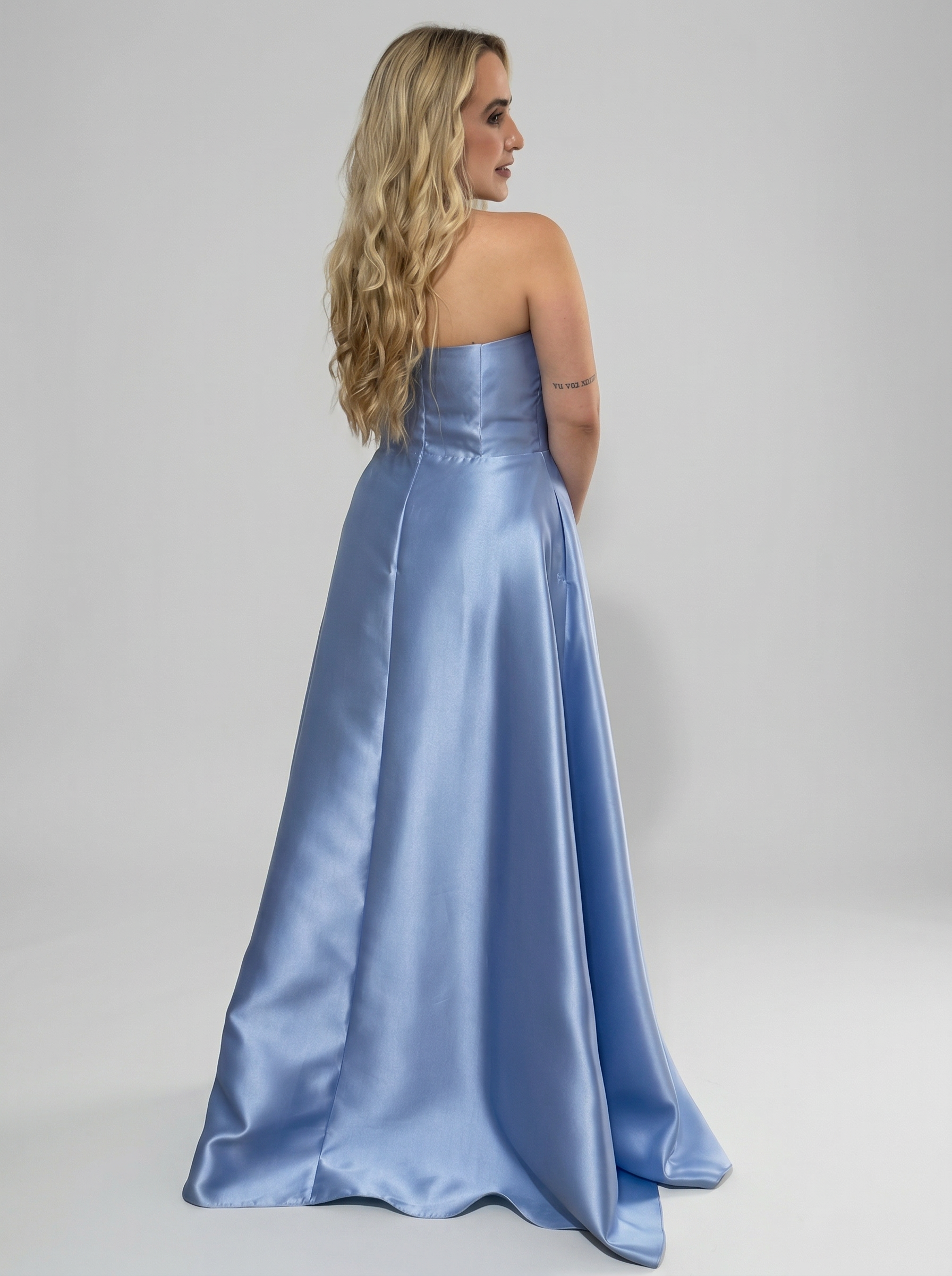 Vestido de Festa tomara que caia em zibeline busto pregas assimetricas - COD 3003