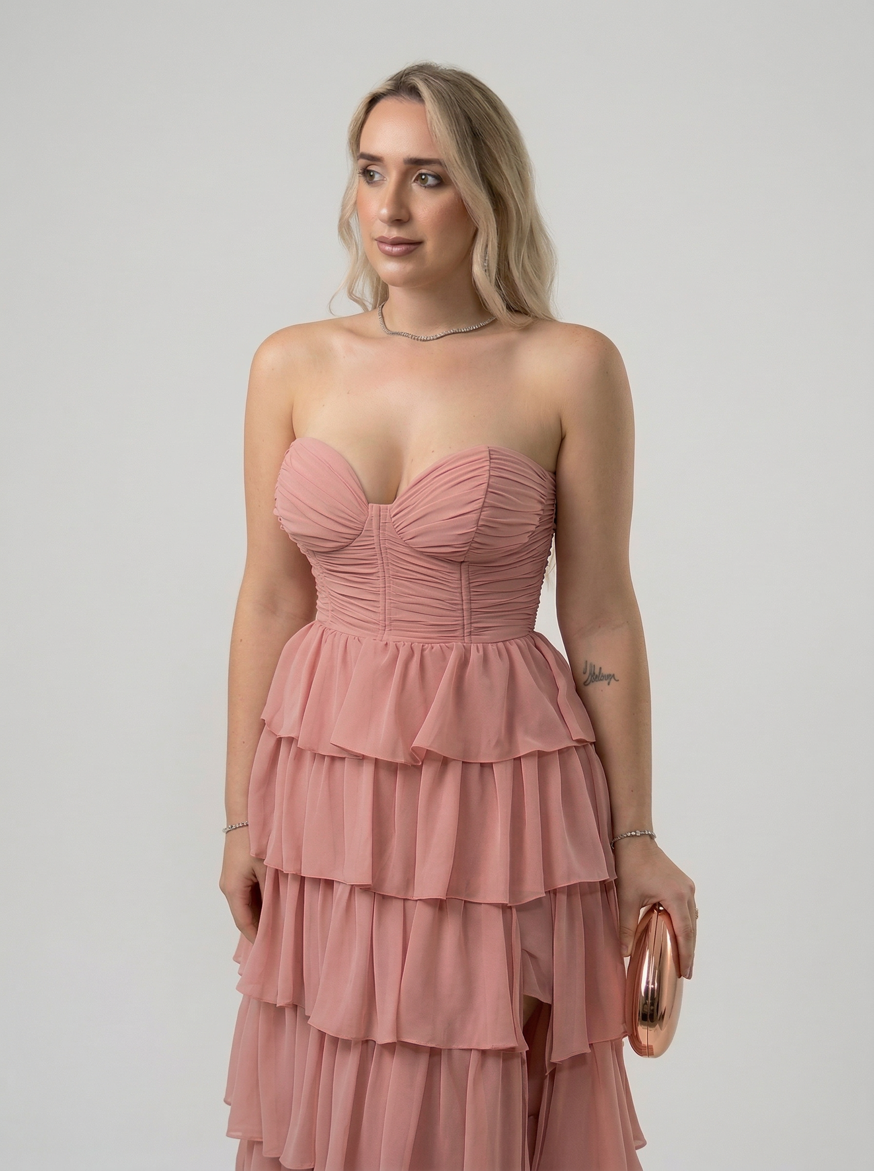 Vestido de festa tomara que caia com saia em babados - COD 1002