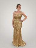 Vestido de Festa bodado em pedrarias semi sereia decote coração - COD 5004