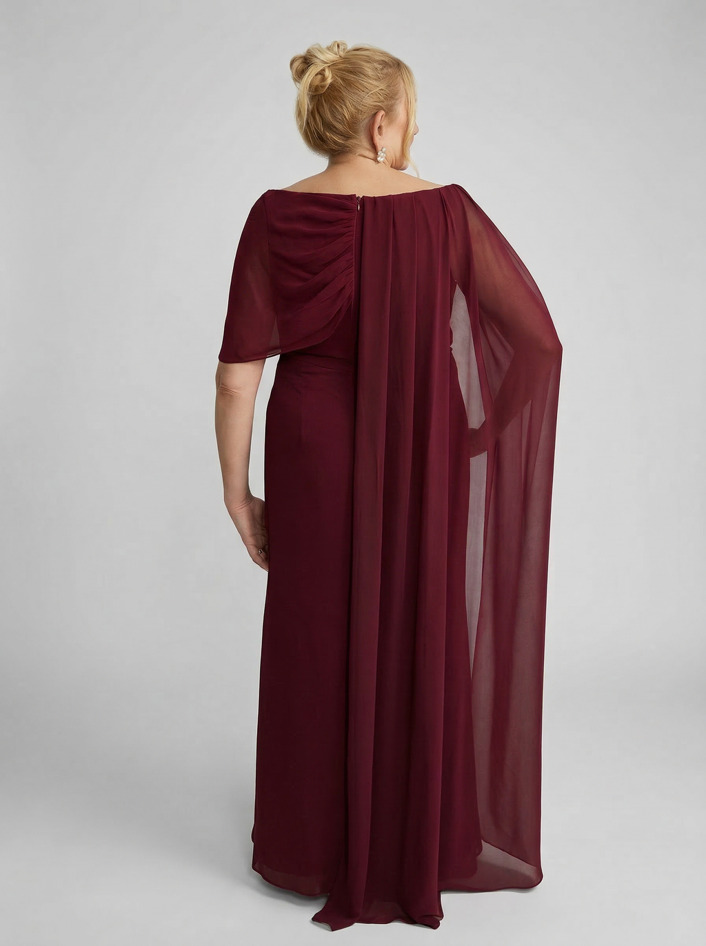 Vestido de festa em chiffon com capa lateral - COD 3001