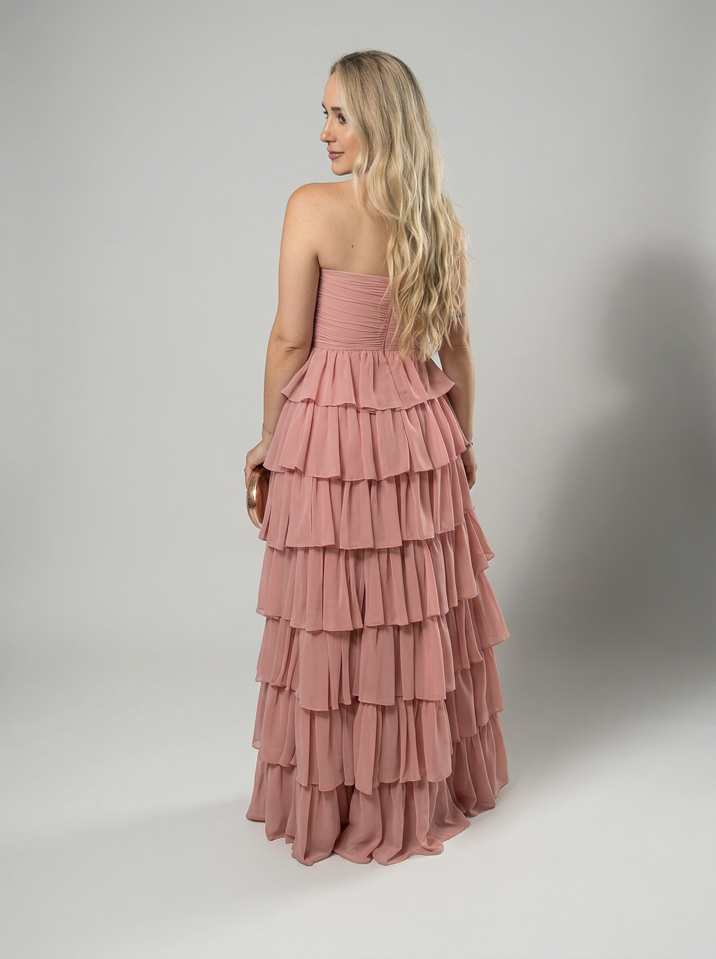 Vestido de festa tomara que caia com saia em babados - COD 1002