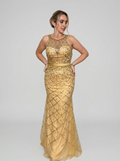 Vestido de Festa Bordado em pedrarias dourado - COD 5006