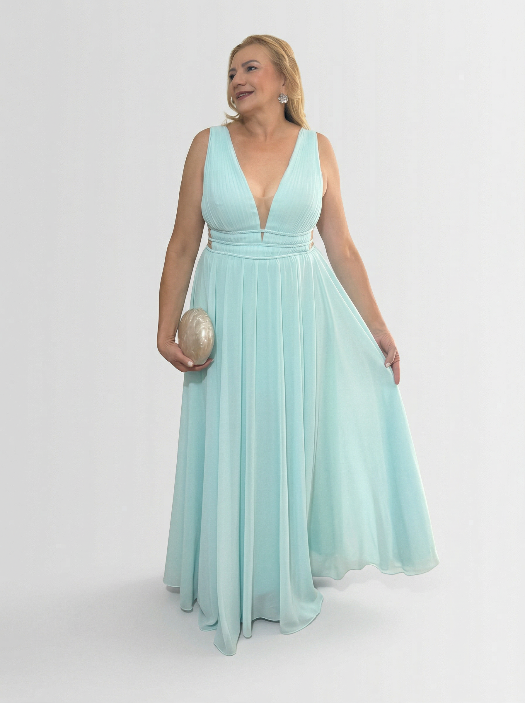 Vestido de festa em chiffon com trasparencia nas laterais - COD 2006