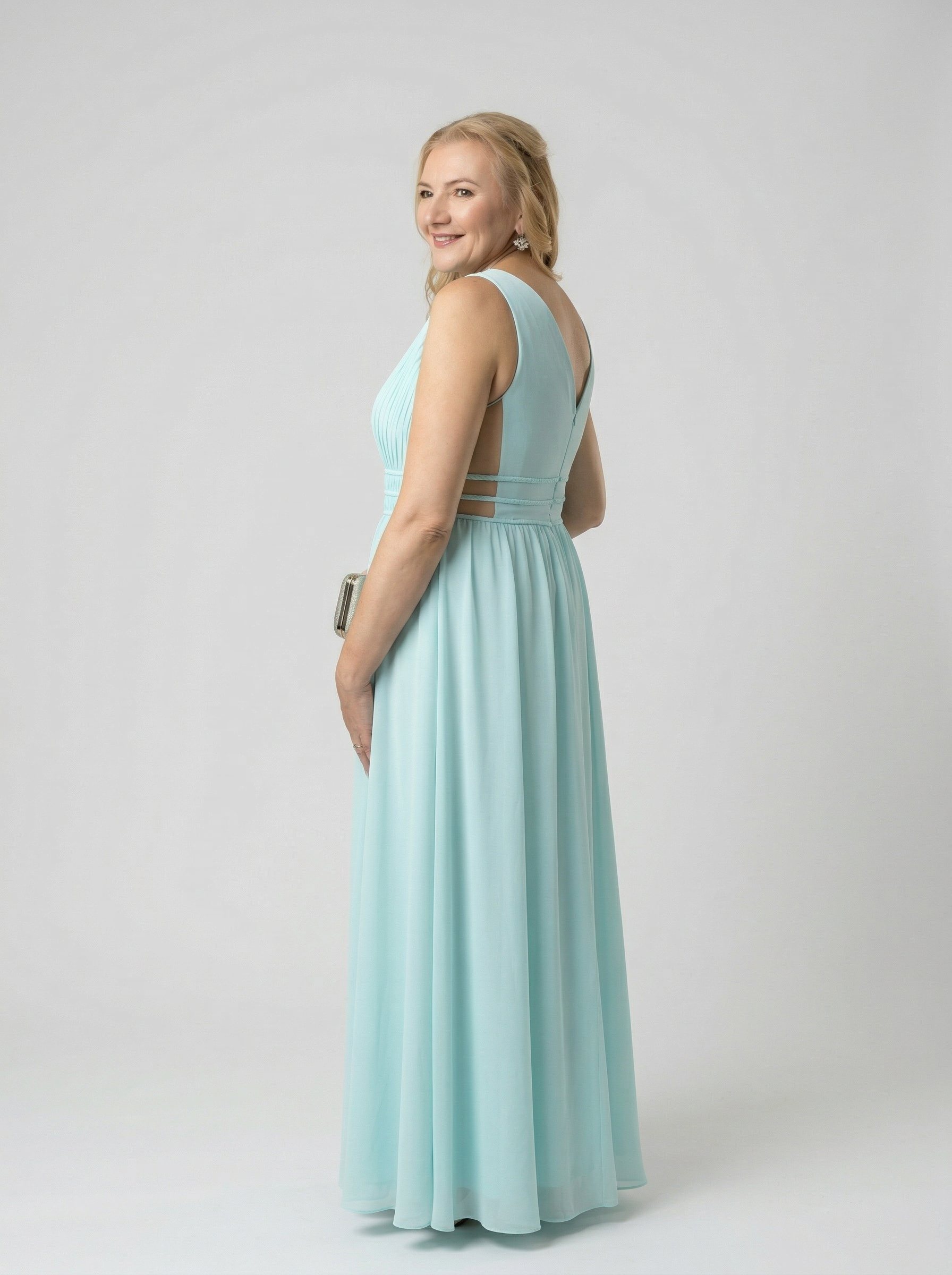 Vestido de festa em chiffon com trasparencia nas laterais - COD 2006