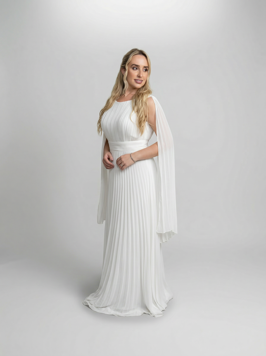 Vestido de noiva civil plissado com capa - COD 4002