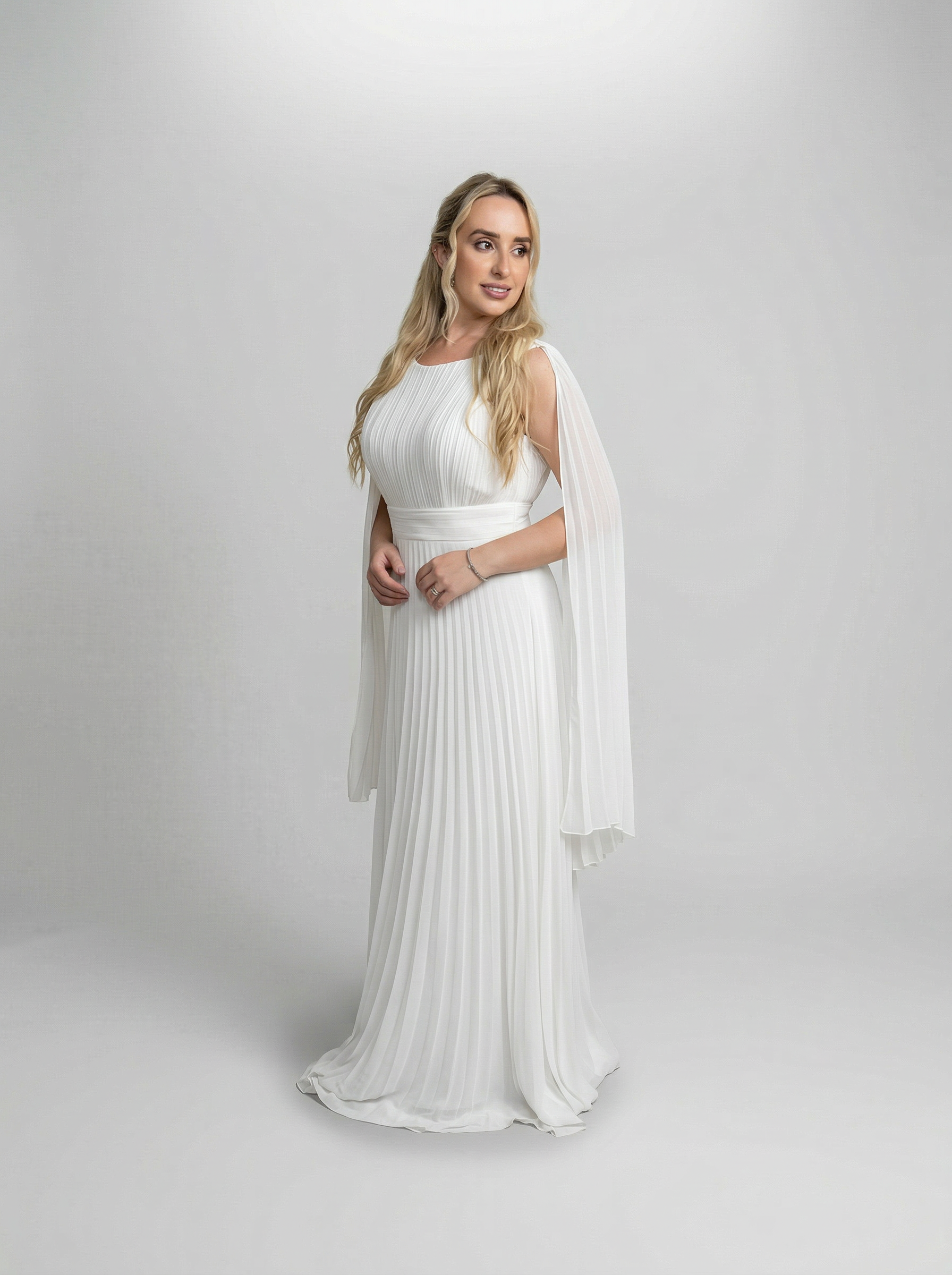 Vestido de noiva civil plissado com capa - COD 4002