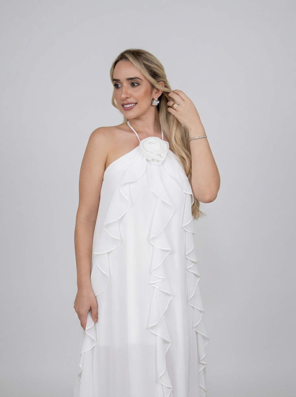 Vestido de noiva frente unica com babados verticais - COD 4004