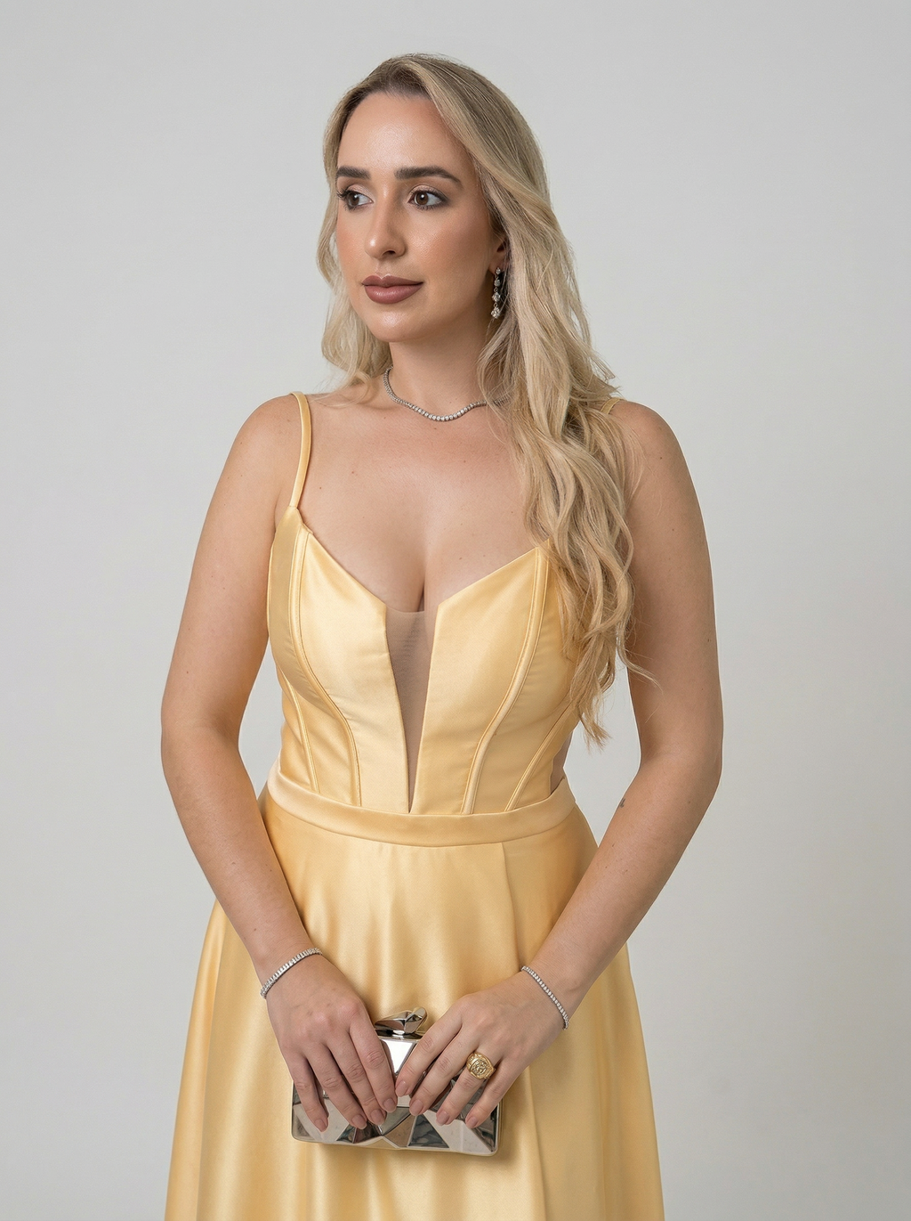 Vestido de festa com alças finas estruturado modelo corselet - COD 2003