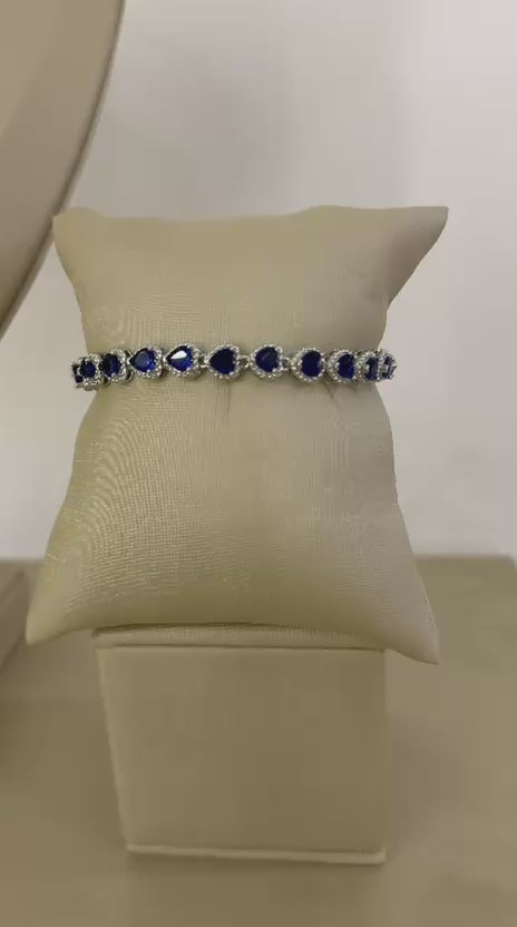 Conjunto Semijoia Corações Cravejados - Azul Marinho